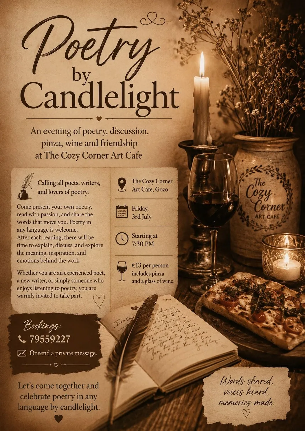 Poetry by Candlelight poster of The Cozy Corner Art Cafe