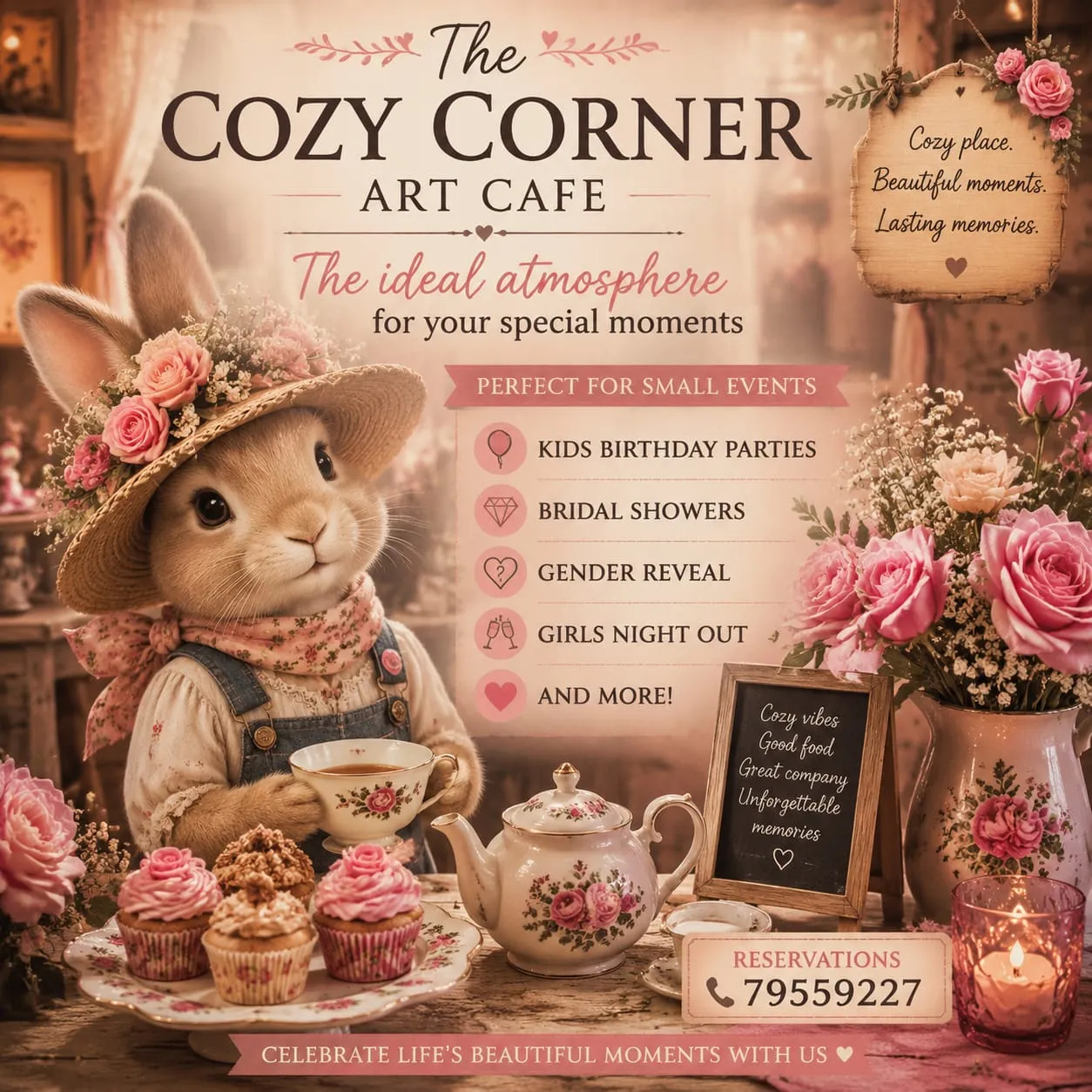 Private celebrations poster of The Cozy Corner Art Cafe in Xewkija, Gozo